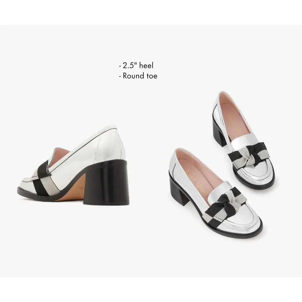 KATE SPADE NEW YORK WOMEN'S METALLIC LEANDRA LOAFER PUMPS, SILVER, 9